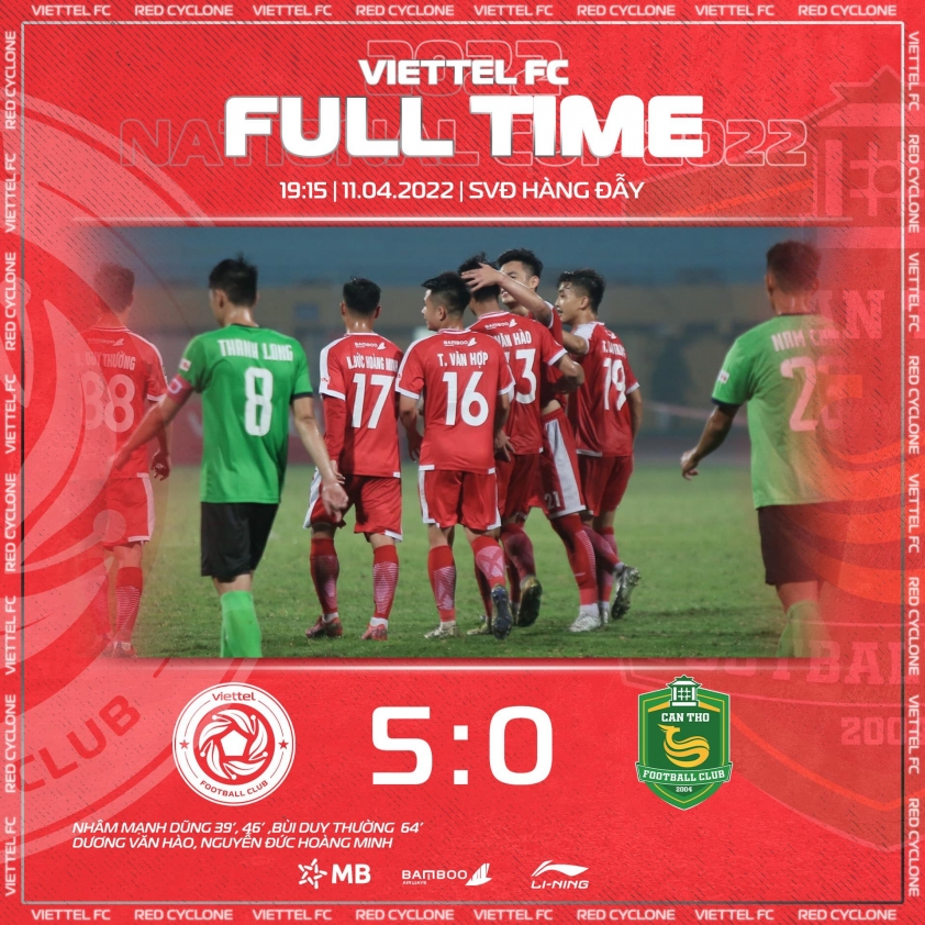 CLB Viettel giành thắng lợi đậm đà trước Cần Thơ ở vòng 1/8 Cúp Quốc gia 2022 (Ảnh: Viettel FC)