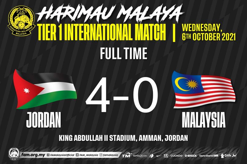 Malaysia thua đậm trước Jordan ở trận giao hữu. (Ảnh: FAM)