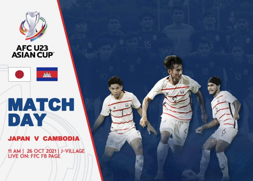 Campuchia đối đầu với U23 Nhật Bản ở Vòng loại U23 châu Á 2022. (Ảnh: Liên đoàn bóng đá Campuchia)