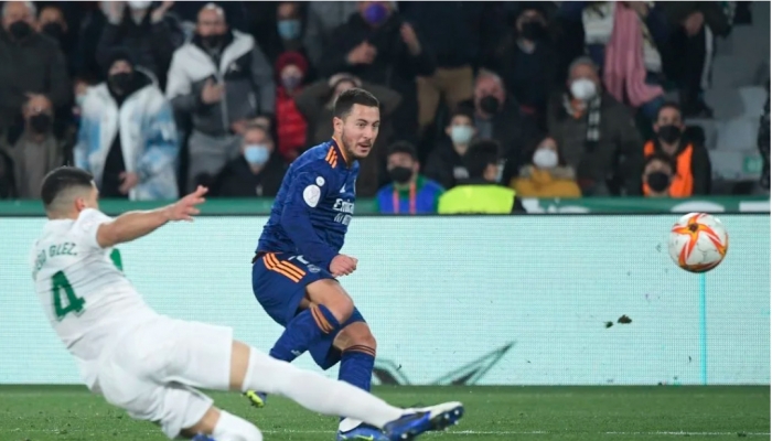 Hazard ghi bàn quyết định giúp Real ngược dòng nghẹt thởi trước Elche tại Cúp Nhà vua Tây Ban Nha. Ảnh: internet