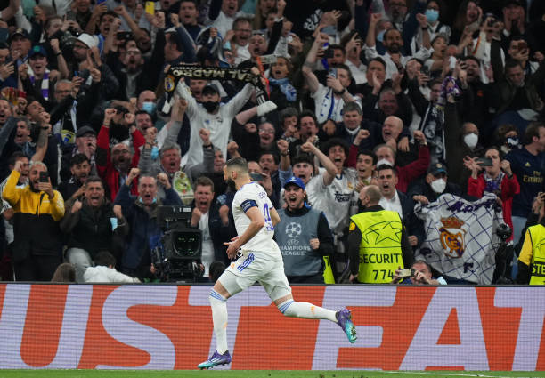 Benzema không thể bỏ lỡ cơ hội ngon ăn để kết thúc hành trình của Man City tại cúp C1 mùa này. Ảnh: internet