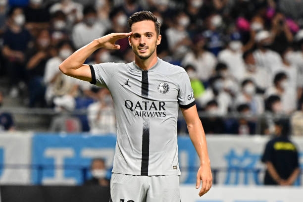 Tận dụng pha bỏ lỡ của Messi, Pablo Sarabia có pha kết thúc chuẩn xác để mở tỉ số cho PSG. Ảnh: internet
