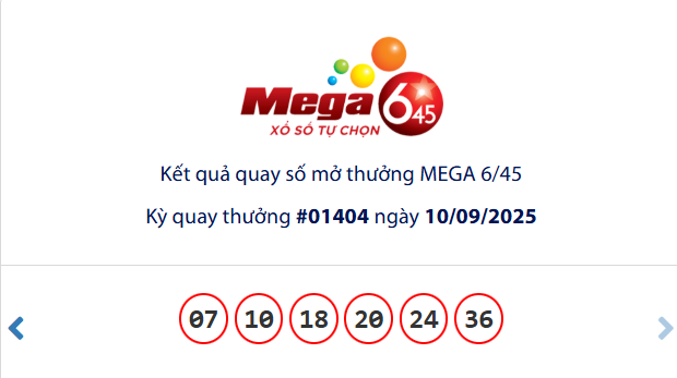 Vietlott 10/9/2025 - Kết quả xổ số Vietlott Power 6/45 ngày 10/9/2025 702043