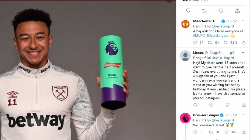 Manchester United, Jesse Lingard, West Ham, Ngoại hạng Anh