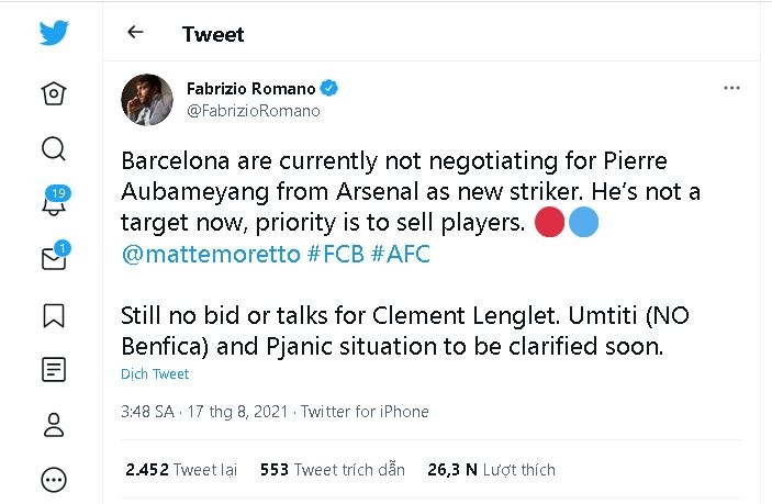 chuyển nhượng, Barcelona, Arsenal, Romano