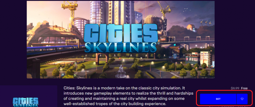 Epic Game tang mien phi game mo phong Cities Skylines