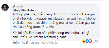 rapper binh gold ca khoa streamer viruss tren facebook