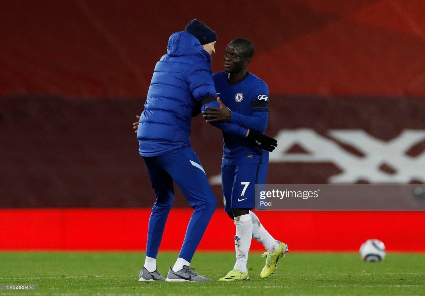 Tuchel hài lòng với Kante khi anh có 1 đường kiến tạo trong trận đấu (Ảnh: Getty)