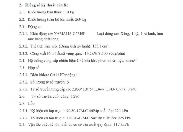 Thông số kỹ thuật xe Yamaha mới