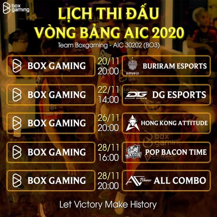 Lich thi dau vong bang AIC 2020 cua BOX Gaming