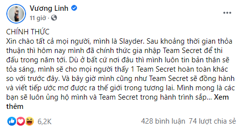 Slayder gia nhap Team Secret