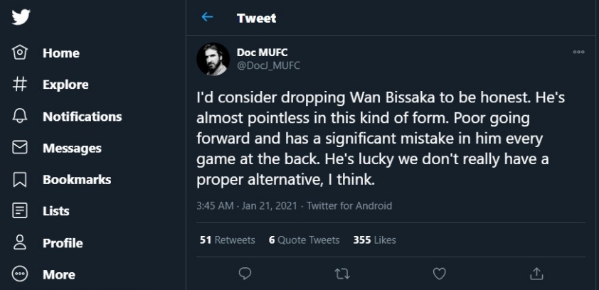 Aaron Wan-Bissaka MU twitter bash