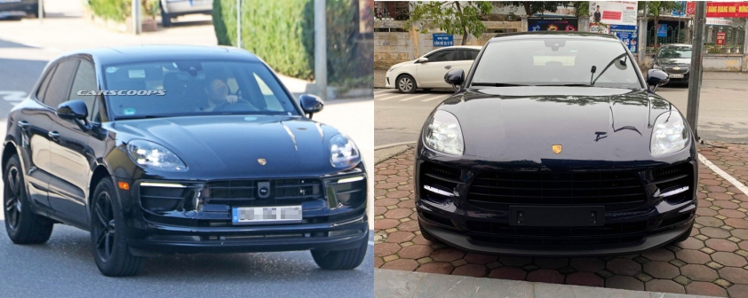 Đầu xe Macan facelift (trái) và Macan 2020 (phải)