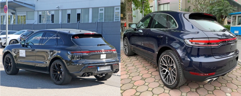 Đuôi xe Macan facelift (trái) và Macan 2020 (phải)