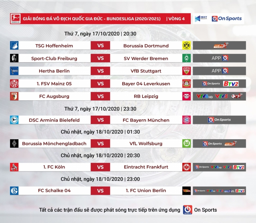 Lịch thi đấu vòng 4 Bundesliga: Bayern Munich chiếm ngôi đầu? Ảnh 1