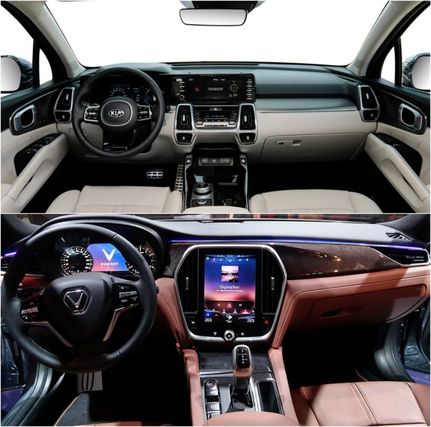Nội thất Kia Sorento 2021 và VinFast Lux SA2.0 2020