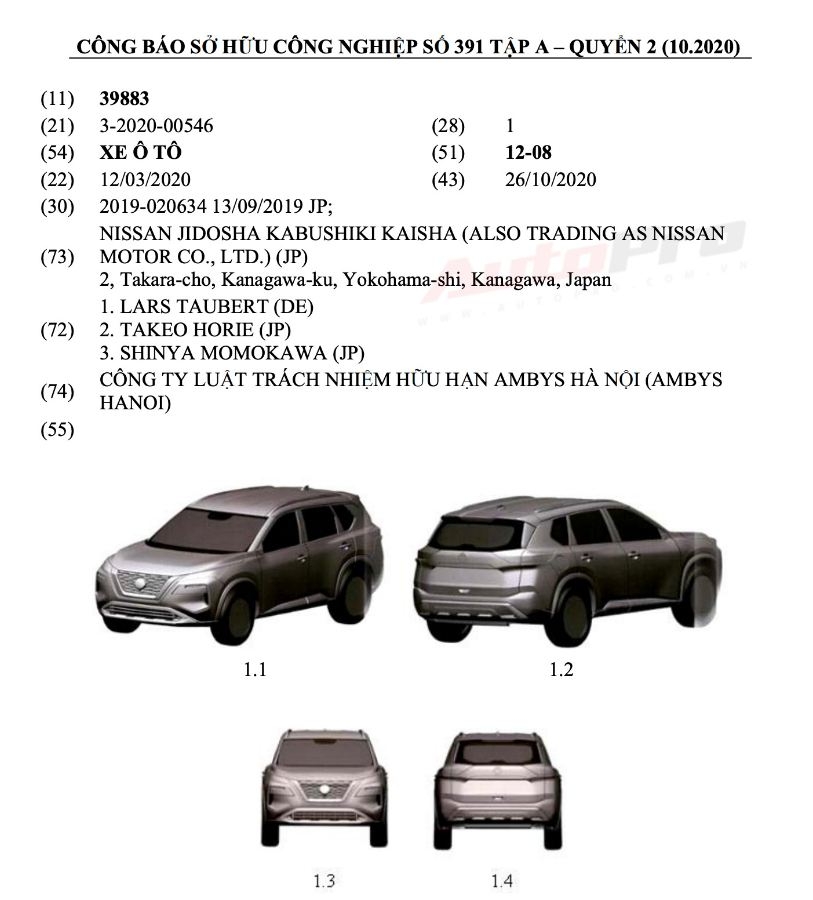 Công báo sở hữu công nghiệp xe Nissan