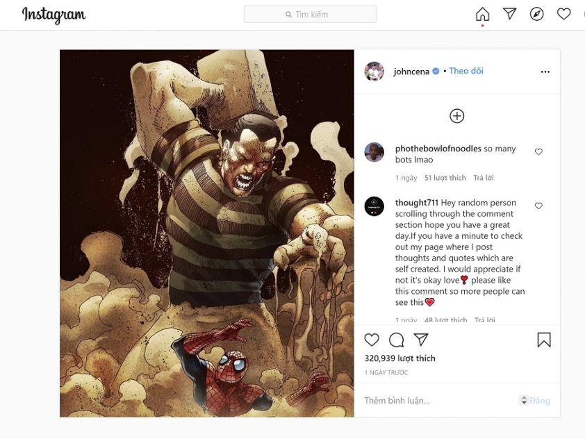 Tấm hình Sandman trên Instagram của John Cena đang gây bão cộng đồng mạng