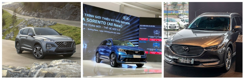 Ngoại thất Hyundai SantaFe, Kia Sorento 2021 và Mazda CX-8