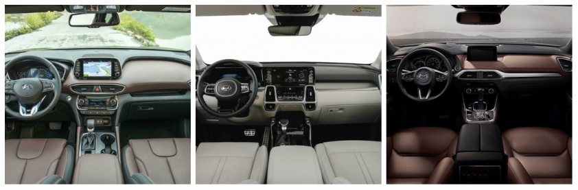 Nội thất Hyundai SantaFe, Kia Sorento 2021 và Mazda CX-8