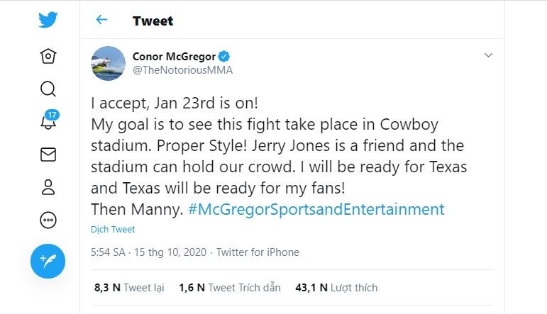McGregor, MMA, võ thuật, Pacquiao, boxing