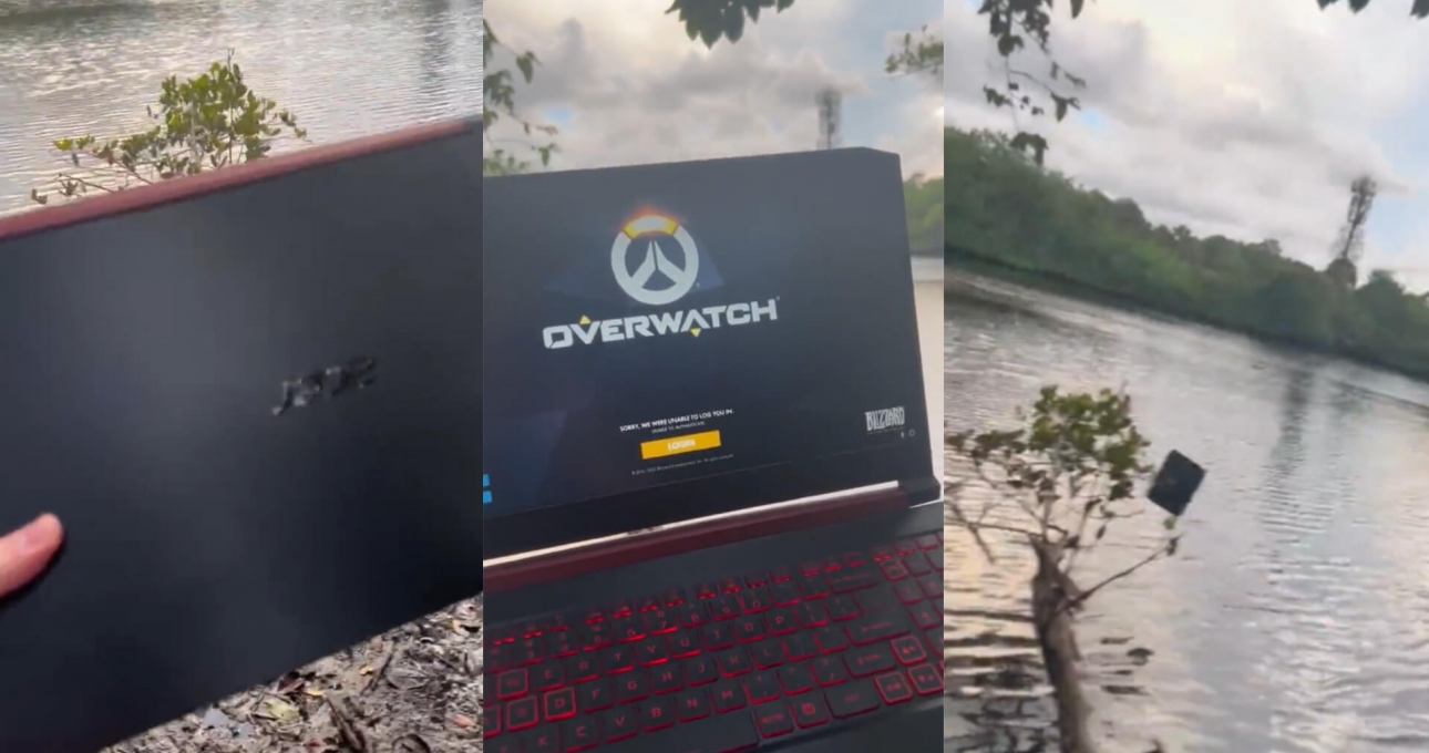 Chàng trai quăng laptop xuống sông để cai nghiện game online
