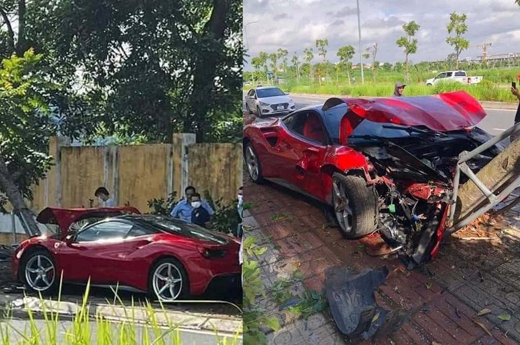 Hà Nội: Mang Ferrari gần 20 tỷ đi sửa, nhân viên garage cầm lái tông nát đầu xe