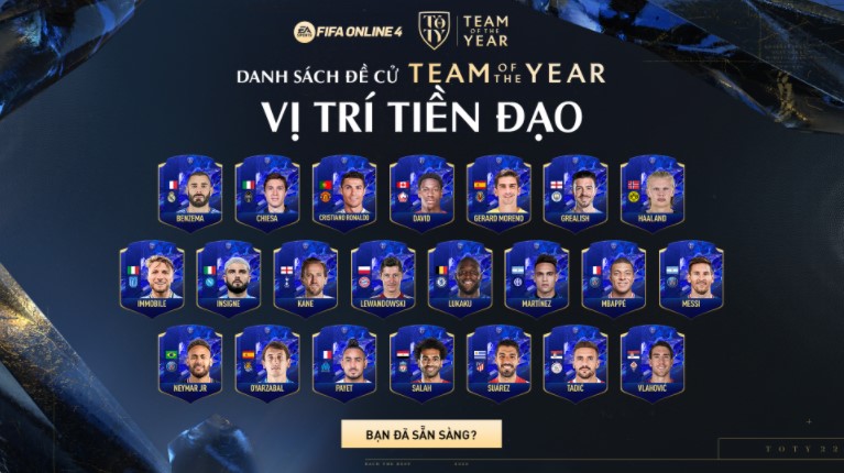 FIFA Online 4: Danh sách 80 cái tên đề cử cho Team Of The Year (TOTY)