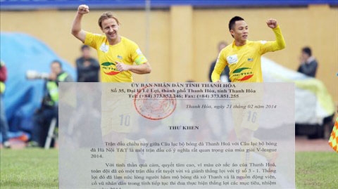 Đánh bại Nhà ĐKVĐ V-League, Thanh Hóa nhận được thư khen của Chủ tịch tỉnh