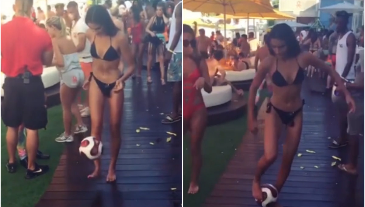VIDEO: Người đẹp bikini tâng bóng điệu nghệ như cầu thủ chuyên nghiệp