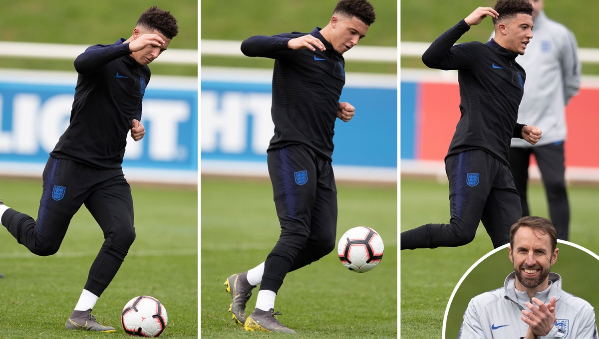 Sancho lập siêu phẩm panenka trong buổi tập của tuyển Anh