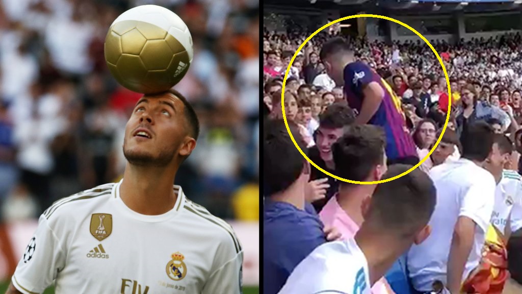 VIDEO: CĐV Barca đến xem Hazard ra mắt Real Madrid và cái kết