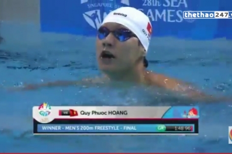 Video SEA Games 28: Hoàng Quý Phước phá kỷ lục SEA Games nội dung 200m tự do nam