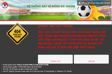 Hệ thống tiếp tục 'sập' trong ngày mở bán vé xem chung kết AFF Cup
