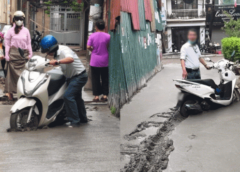 Cố dắt xe vào ngõ cho 'tiện đường', người đàn ông phá hỏng 100m đường bê tông mới đổ tại Hà Nội