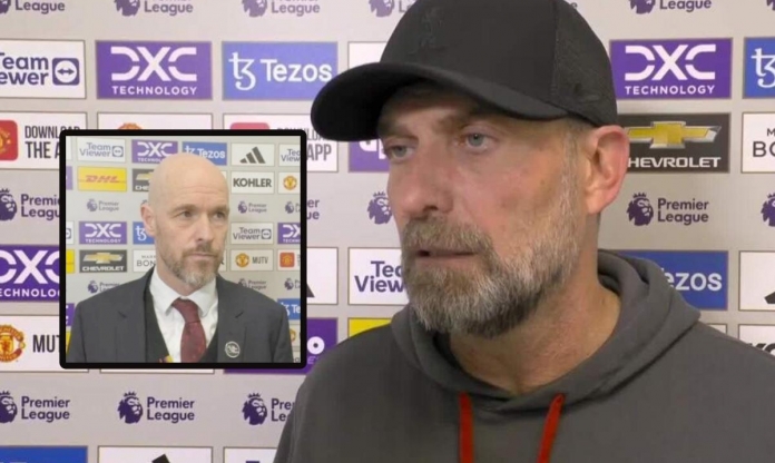 Jurgen Klopp vs Ten Hag 'khẩu chiến' hài hước sau trận hòa tại Ngoại hạng Anh