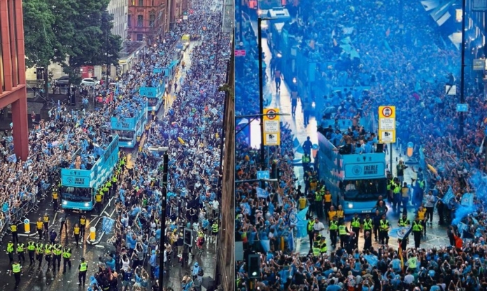 Man City diễu hành mừng vô địch trong biển xanh NHM