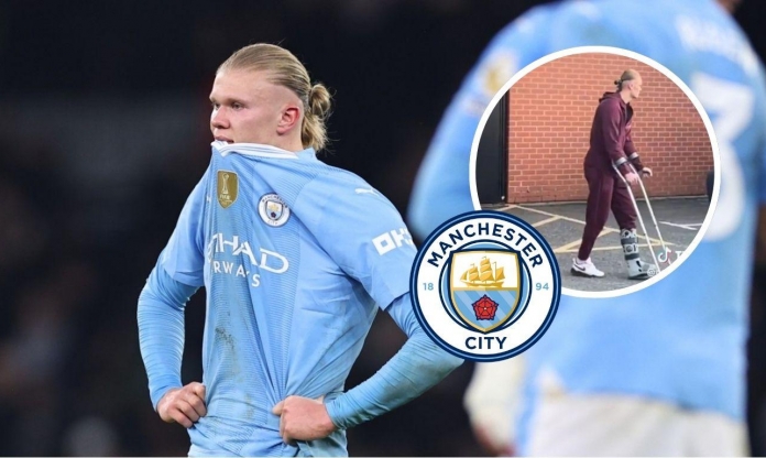 Haaland chống nạng rời sân, báo tin buồn cho derby Manchester