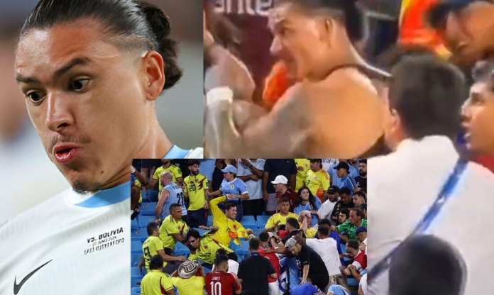 Darwin Nunez ẩu đả với CĐV Colombia trên khán đài