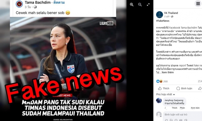 LĐBĐ Thái Lan đính chính tin giả gây chia rẽ quan hệ với Indonesia