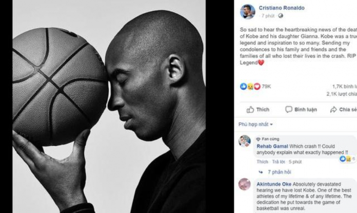 Ronaldo, Messi bàng hoàng vì sự ra đi của Kobe Bryant