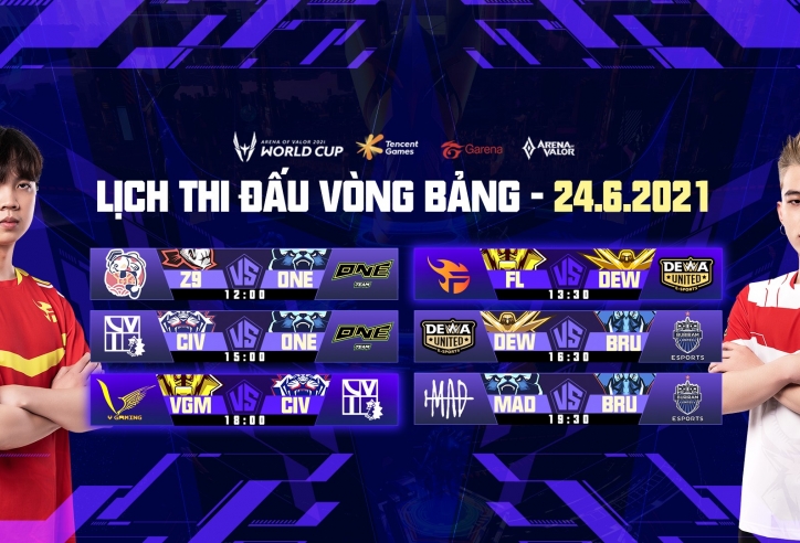 Lịch thi đấu AWC 2021 Liên Quân Mobile hôm nay 24/6