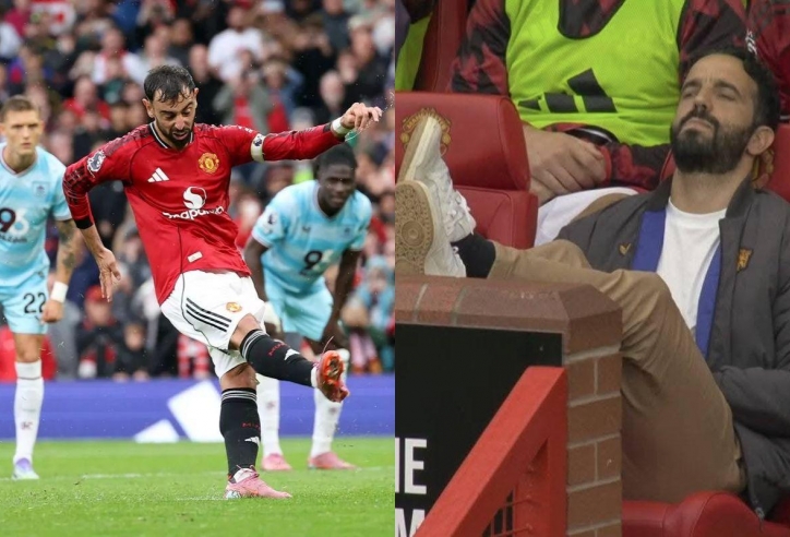 Ruben Amorim căng thẳng, không dám nhìn Bruno Fernandes sút 11m