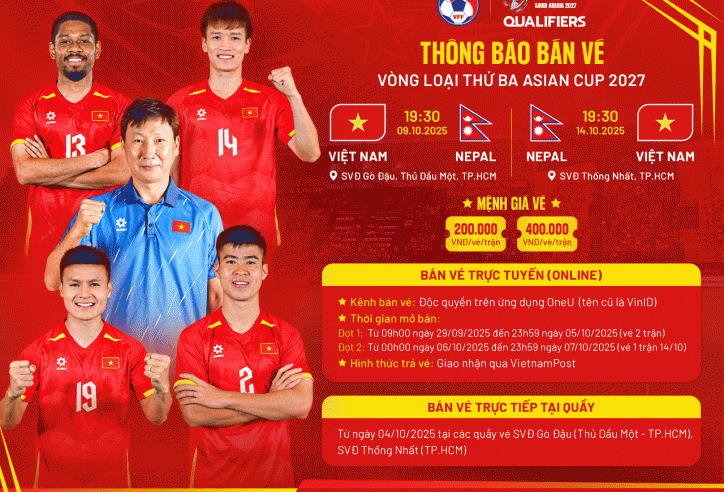 VFF công bố giá vé xem ĐT Việt Nam vs Nepal tại Asian Cup
