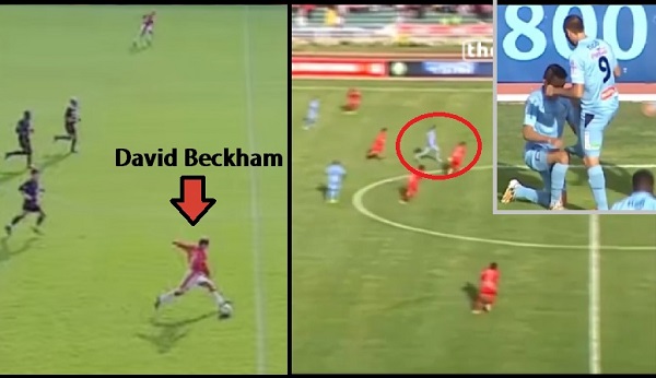 VIDEO: Màn tái hiện siêu phẩm từ giữa sân của David Beckham