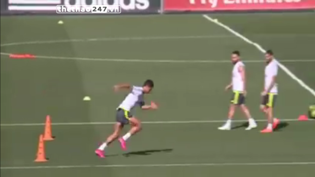 VIDEO: Xem Ronaldo tăng tốc như Usain Bolt trên sân tập Real