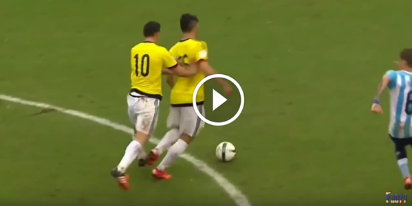 Hài hước: James Rodriguez đẩy ngã đồng đội giúp đội nhà được hưởng đá phạt