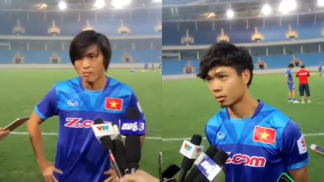 VIDEO: Công Phượng, Tuấn Anh trả lời phỏng vấn trong buổi tập chiều 4/11