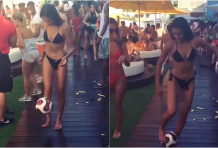 VIDEO: Người đẹp bikini tâng bóng điệu nghệ như cầu thủ chuyên nghiệp