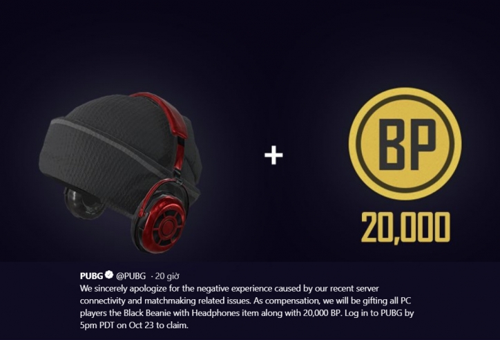 PUBG bất ngờ tặng vật phẩm cho người chơi sau sự cố